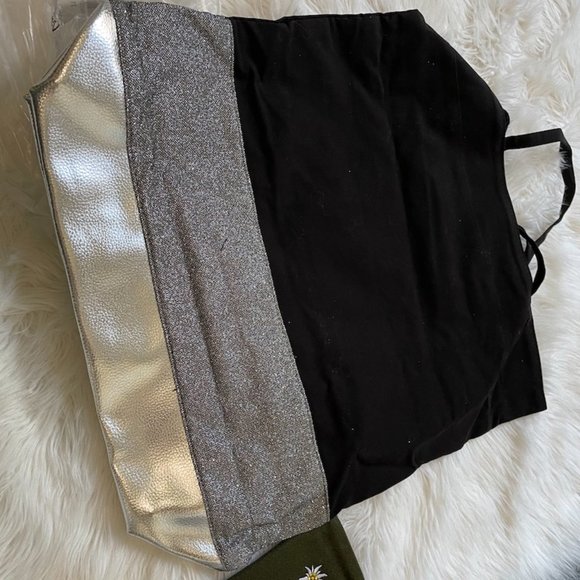 Victoria's Secret tote black with silver sparkle stripe and silver bottom - Picture 3 of 3